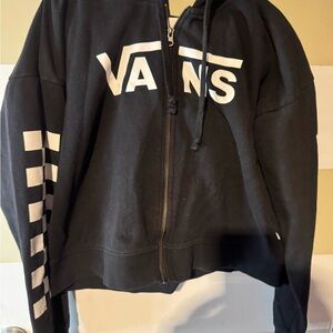 Vans Black Hoodie with White Logo and Checker Hood Lining